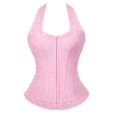 Sexy Women Red Plaid Overbust Straps Corset Waist Cincher Outwear Halter Bustier with G-string Plus Size S-6XL
