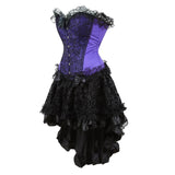 Women Sexy Lace Floral Corset Dress Victorian Fashion Corset Bustier Lingerie Top With Gothic Asymmencial High Low Skirt Set