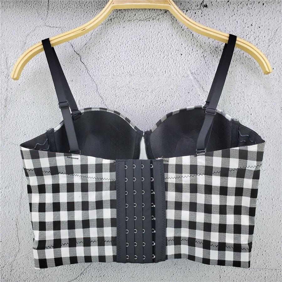 Crop Top To Wear Out Bra Plaid Women Tops Sexy Nightclub Corset Summer Push Up Bralette Tops