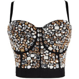 Crop Top With Built In Bra Acrylic Imitation Stones Push Up Sexy Corset Tops Performance Underwear Camisole