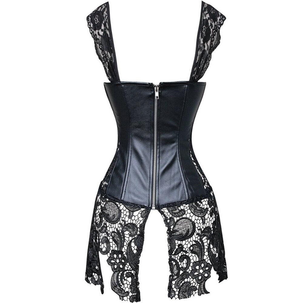Faux Leather Black Steampunk Zipper Back Corsets and Bustiers PVC Gothic Boned Lingerie Slimming Body Shaper