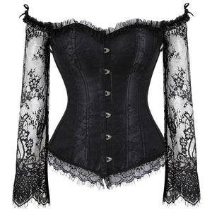 Gothic Corset Tops for Women with Sleeves Vintage Style Victorian Retro Burlesque Lace Corset and Bustiers Vest Fashion White