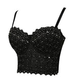 Cropped Tops With Built in Bra Women Lace Bright Glass Beading Crop Top Straps Sexy Women Corset Tops To Wear Out Bustier