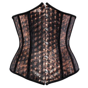 Steampunk Skull Print Faux Leather Underbust Corset Women Sexy Slim Body Shaper Corset Bustier Lingerie Top Pirate Costume Brown