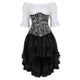 Gothic Skirt Set Underbust Corset Asymmetrical Floral Lace Skirt with Renaissance Blouse Three-Pieces Outfits Plus Size