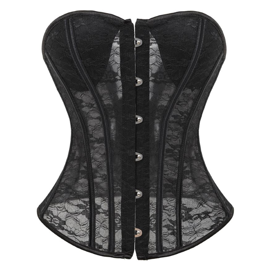 Women Sexy Transparent Hollow Net Overbust Corset Waist Training Slim Lace Up Corsets Bustiers Lingerie Top Plus Size S-6XL