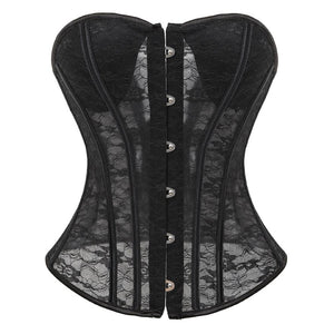 Women Sexy Transparent Hollow Net Overbust Corset Waist Training Slim Lace Up Corsets Bustiers Lingerie Top Plus Size S-6XL
