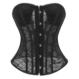 Women Sexy Transparent Hollow Net Overbust Corset Waist Training Slim Lace Up Corsets Bustiers Lingerie Top Plus Size S-6XL