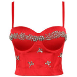 Christmas Rhinestone Sexy Corset Nightclub Party Slim Women Camis Built In Bra Cropped Push Up Breast Crop Top