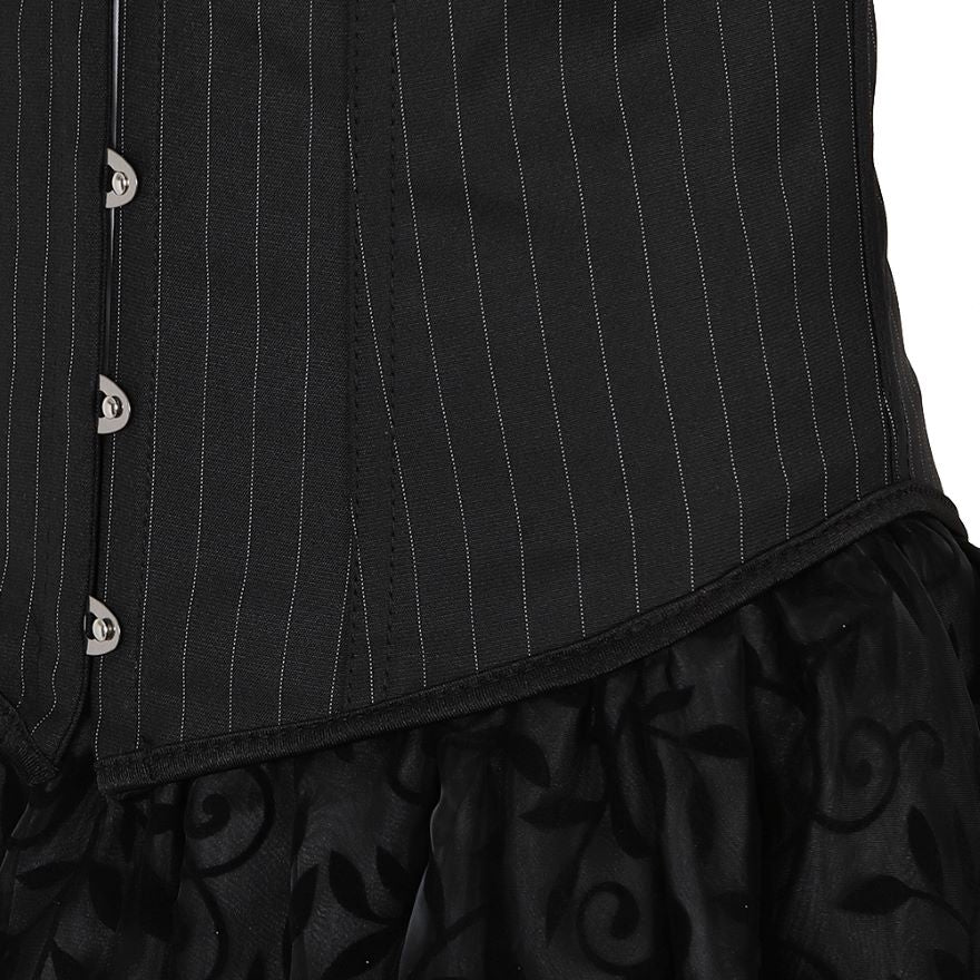 Women Gothic Corset Dress Sexy Striped Underbust Corset Vest Renaissance Blouse Asymmentrical Floral Lace Skirt Set Three-Pieces