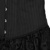 Women Gothic Corset Dress Sexy Striped Underbust Corset Vest Renaissance Blouse Asymmentrical Floral Lace Skirt Set Three-Pieces