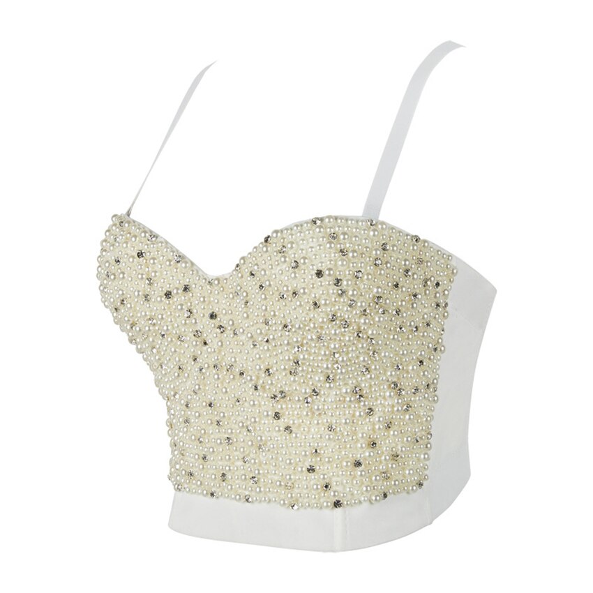 Beading Rhinestone Push Up Bustier Sexy Camis Corset Tops Built in Bra To Wear Out Performance Crop Top