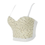 Beading Rhinestone Push Up Bustier Sexy Camis Corset Tops Built in Bra To Wear Out Performance Crop Top