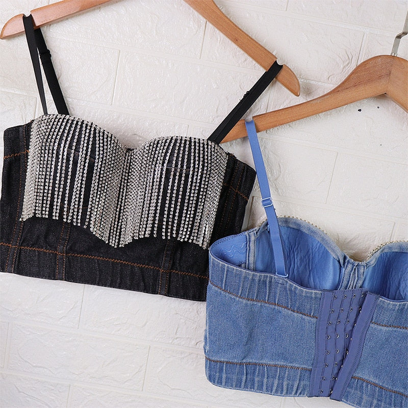Denim Camis Women Top With Cups Cropped Corset Tops Slim Sexy Crop Top To Wear Out