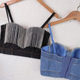 Denim Camis Women Top With Cups Cropped Corset Tops Slim Sexy Crop Top To Wear Out