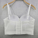 Mesh Camis Summer Short Crop Tank Top Rhinestone Nightclub Top With Built In Bra Sleeveless Corset Off Shoulder Women Clothes