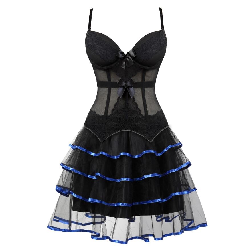 Victorian Burlesque Straps Corset Dress Women Gothic Sexy Cup Lace Corset Bustier Lingerie Top With Striped Mini Skirt Set