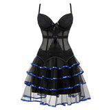 Victorian Burlesque Straps Corset Dress Women Gothic Sexy Cup Lace Corset Bustier Lingerie Top With Striped Mini Skirt Set