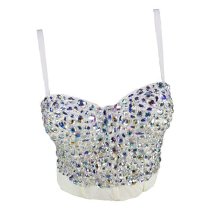 Cropped Tops With Built in Bra Women Round Cup Bright Acrylic Stage Crop Top Straps Sexy Body Corset Bustier