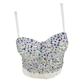 Cropped Tops With Built in Bra Women Round Cup Bright Acrylic Stage Crop Top Straps Sexy Body Corset Bustier