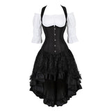 Gothic Skirt Set Underbust Corset Asymmetrical Floral Lace Skirt with Renaissance Blouse Three-Pieces Outfits Plus Size