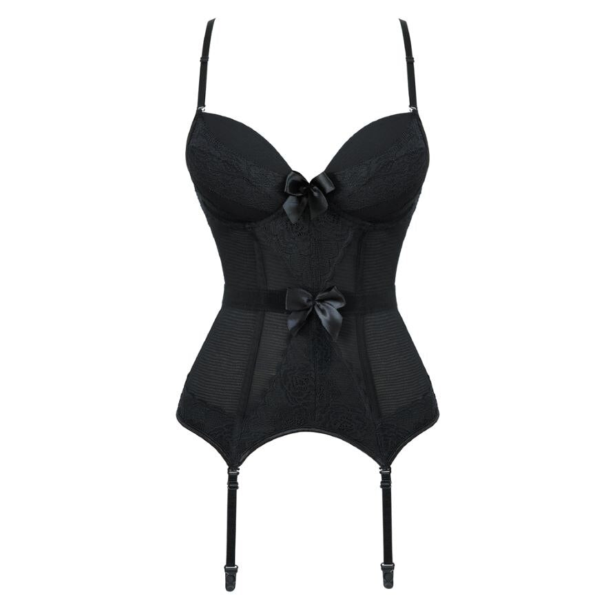 Victorian Burlesque Straps Corset Dress Women Gothic Sexy Cup Lace Corset Bustier Lingerie Top With Striped Mini Skirt Set