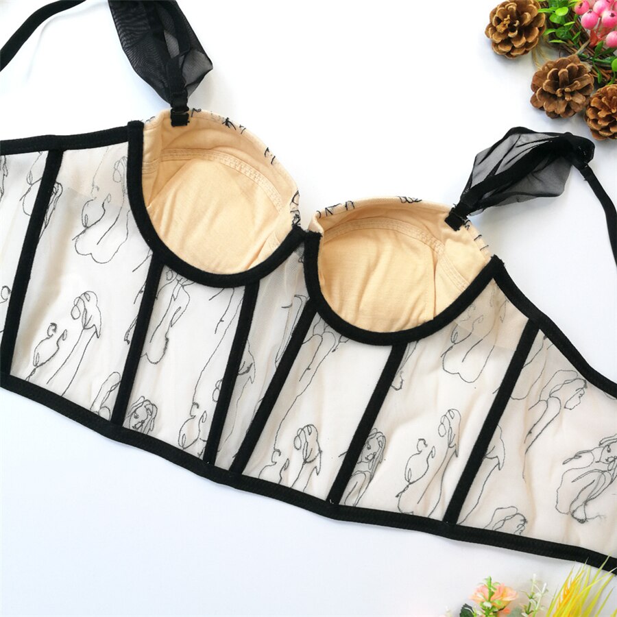 Sexy Crop Top To Wear Out Off Shoulder Mesh Women Cropped Top Corset Push Up Bustier Cami Removable Chest Pad
