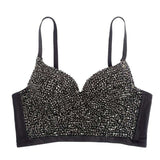 Rhinestone Sexy Top Nightclub Shines Crop Top Women Off Shoulder Camis Tops With Built In Bra Push Up Bralette