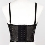 Bow Sequins Sexy Women Crop Top With Cups To Wear Out Cropped Top Nightclub Party Show Corset Push Up Bustier Cami Built in Bra