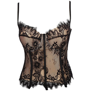 Lace Mesh Sexy Corset With Cup Nightclub Party Women Camis In Bra Cropped Crop Top Push Up Breast Clothes