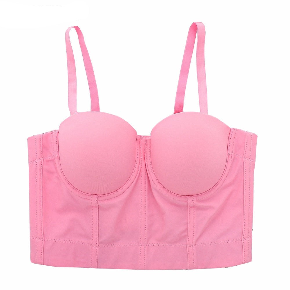 Sexy Crop Top To Wear Out Sleeveless Camis Built In Bra Ladies Cropped Top Nightclub Party Corset Push Up Bustier