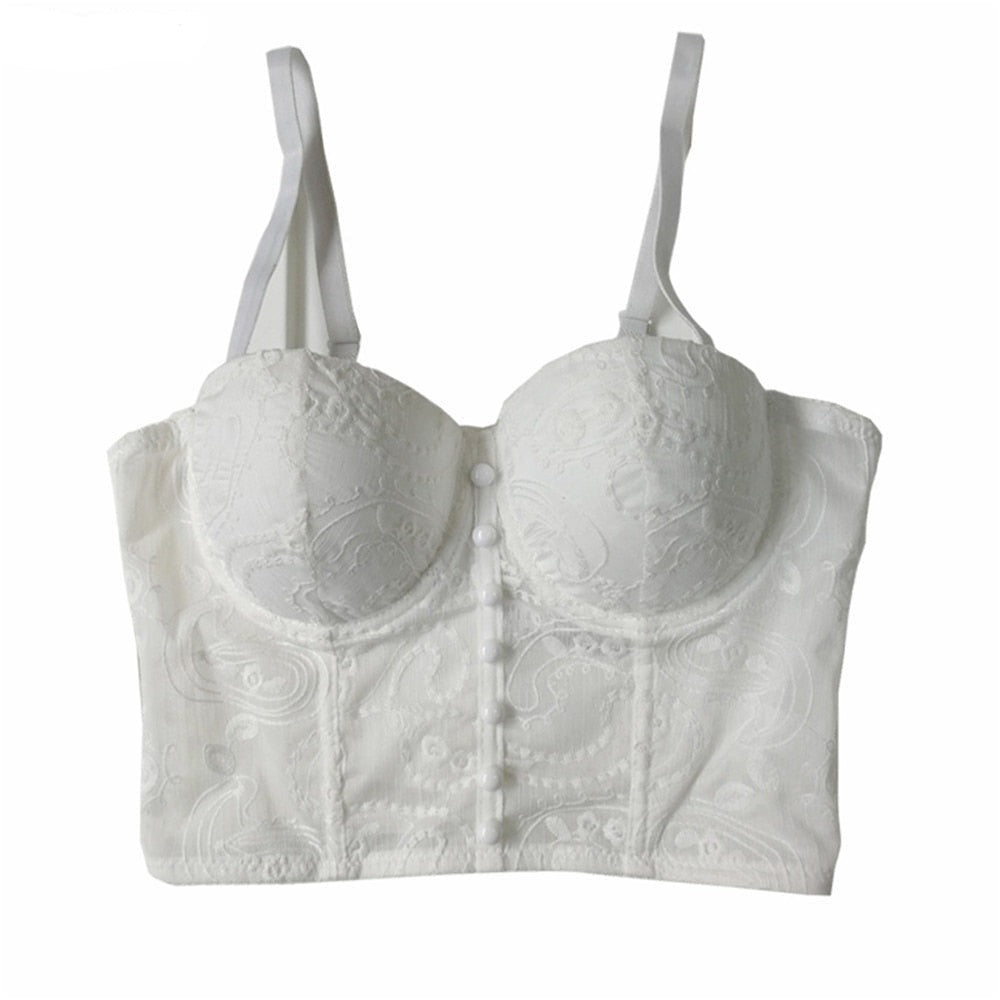 Off Shoulder Tanks Camis Summer Sexy Corset Lace Embroidery Short Crop Top To Wear Out Push Up Bralette Cropped
