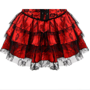 Women Vintage Floral Overbust Corset Dress Sexy Brocade Lace Up Corset Bustier Lingerie Top With Mini Pleated Skirt Set