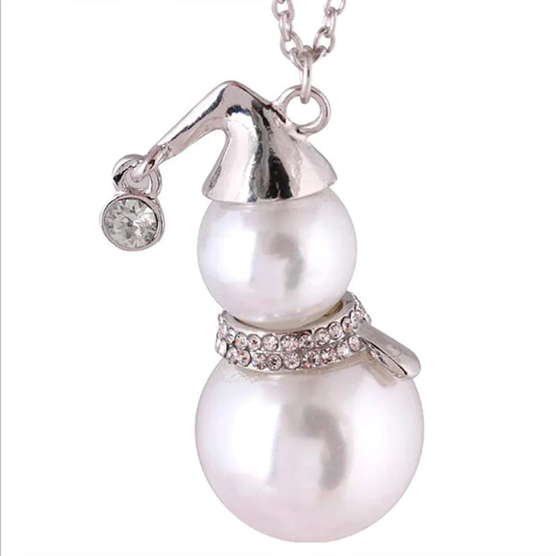 Cute Snowman Pendant Long Necklace Women Gold Color Pearl Jewelry Wedding Jewelry Santa Claus Christmas Gifts
