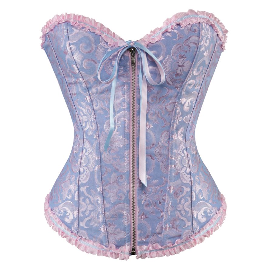 Women Sexy Floral Zipper Overbust Corset  Waist Cincher Slim Lace Up Fashion Jacquard Brocade Corset Bustier Lingerie Top