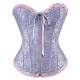 Women Sexy Floral Zipper Overbust Corset  Waist Cincher Slim Lace Up Fashion Jacquard Brocade Corset Bustier Lingerie Top