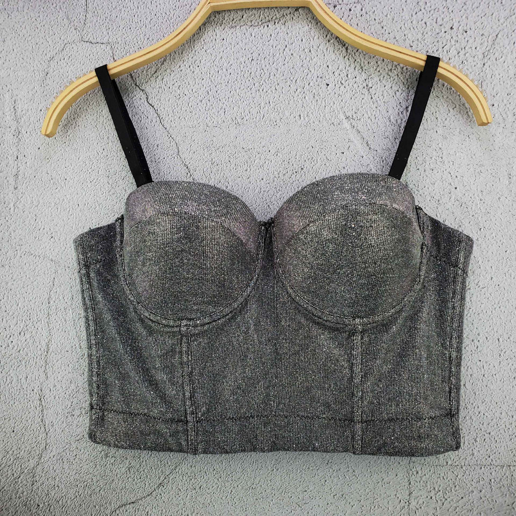 Gradient Shiny Sexy Night Club Party Crop Top Push Up Bralette Bra Cropped To Wear Out Corset Tops Cami Clothing