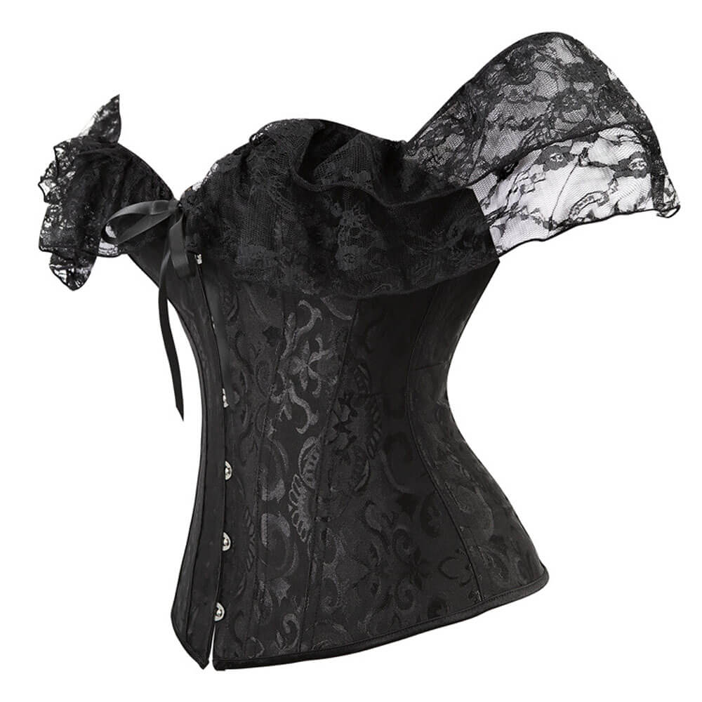 Off shoulder Corset Solid Corsets Overbust Corset Bustier Sexy Lolita Women Girl Outwear Waist Slimming Lace ruffles Gorset