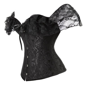Off shoulder Corset Solid Corsets Overbust Corset Bustier Sexy Lolita Women Girl Outwear Waist Slimming Lace ruffles Gorset
