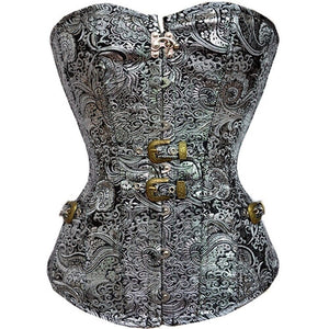 Sexy Vintage Gothic Floral Silver Lace Up Back Victorian Corset Lingerie Top Waist Trainer Body Shaper