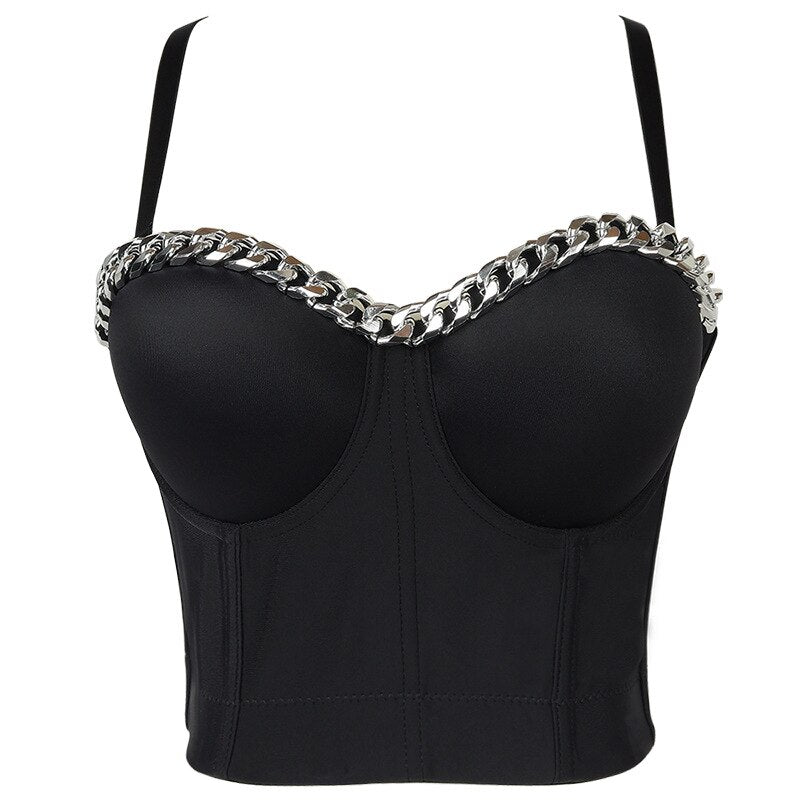 Crop Top To Wear Out Silver-Plated Chain Corset Top Nightclub Sexy Tops Women Bra Push Up Bustier