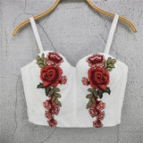 Sexy Crop Top With Built In Bra Full Cup Floral Embroidered Top Fairy Women Off Shoulder Slim Camis Push Up Bralette