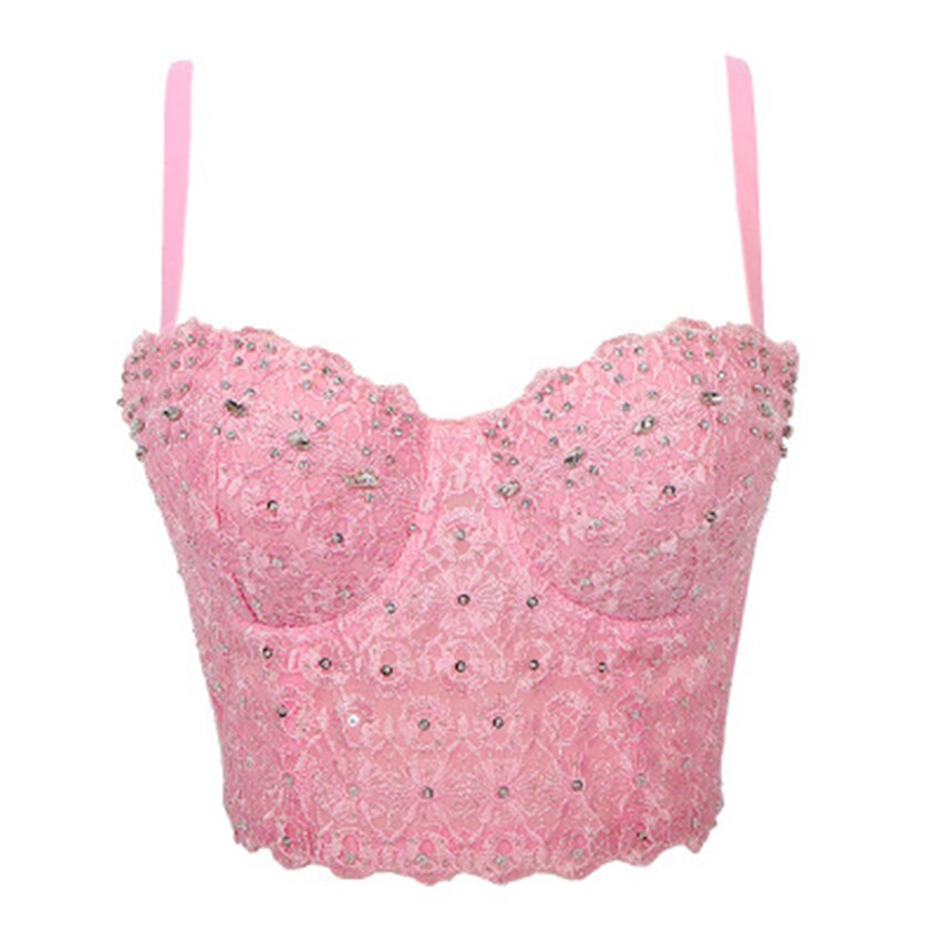 Cropped Tops With Built in Bra Women Lace Bright Glass Beading Crop Top Straps Sexy Women Corset Tops To Wear Out Bustier
