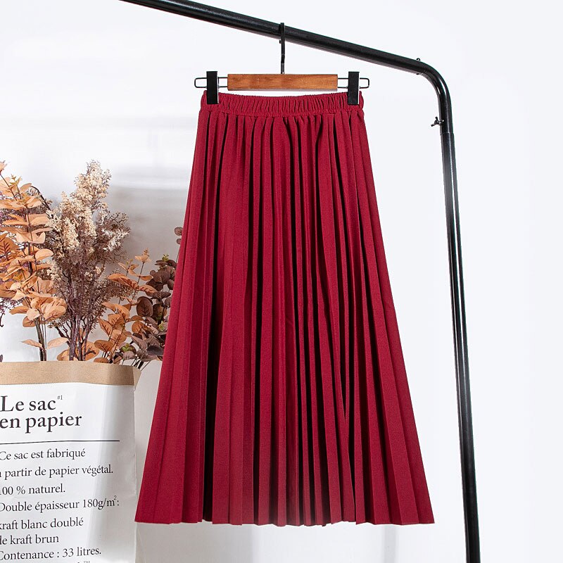 Women Vintage New Fashion Korean Skirt Elastic High Waist Pleated Leisure Retro Skirt Female Streetwear Luxury Faldas Clothes