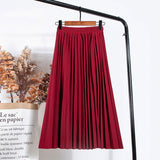 Women Vintage New Fashion Korean Skirt Elastic High Waist Pleated Leisure Retro Skirt Female Streetwear Luxury Faldas Clothes