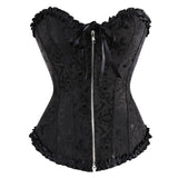 Women Sexy Floral Zipper Overbust Corset  Waist Cincher Slim Lace Up Fashion Jacquard Brocade Corset Bustier Lingerie Top