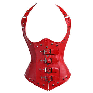 Women Sexy Gothic Faux Leather Underbust Corset Steampunk Spiral Steel Boned Corset Waist Trainer Corsets Bustiers Lingerie Top