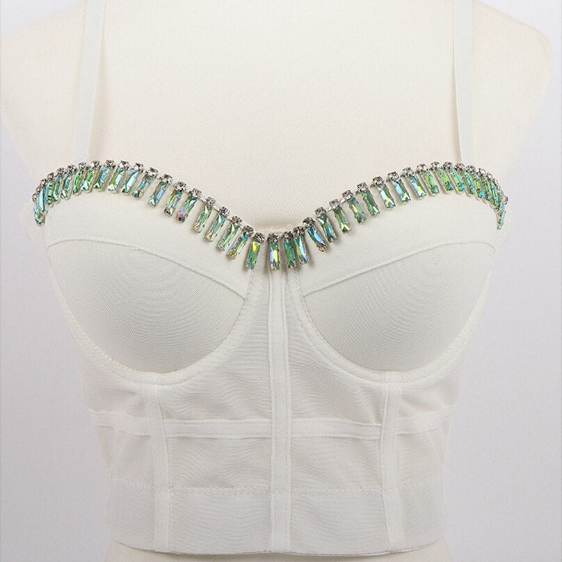 Breathable Woven Fabric Sexy Beading Diamond Top Push Up Bustier Party Corset Camis Crop Top To Wear Out