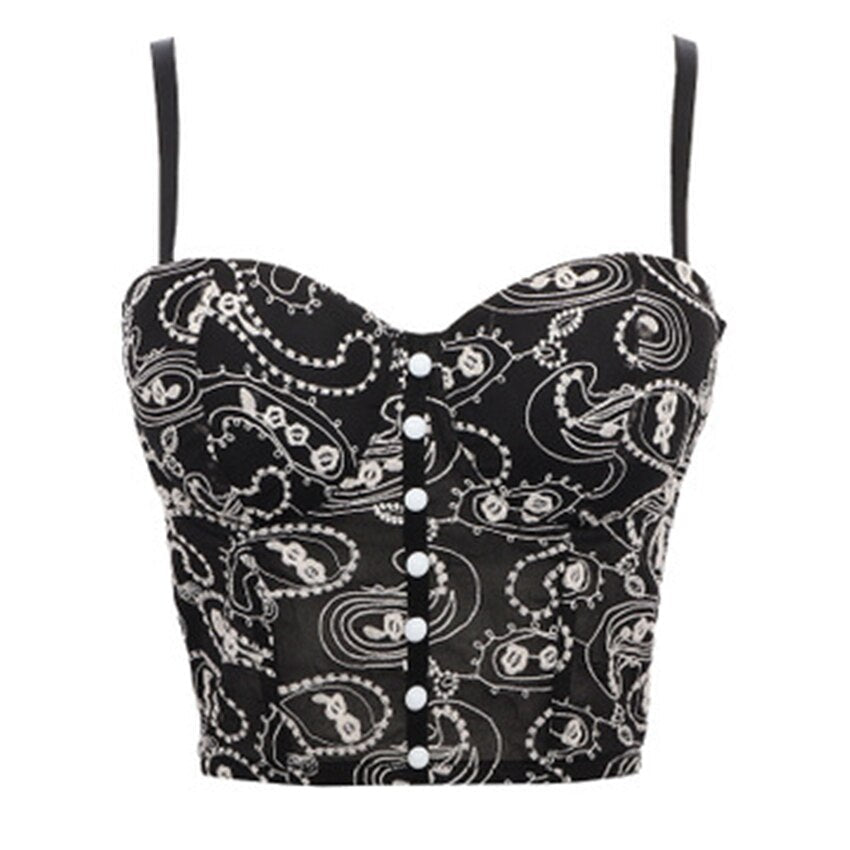 Off Shoulder Tanks Camis Summer Sexy Corset Lace Embroidery Short Crop Top To Wear Out Push Up Bralette Cropped