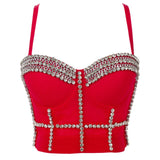 Corset Tops Women Off Shoulder Rhinestone Top Bright Beads Cropped Sling Crop Top With Cups Sexy Body Top Nightclub Bustiers